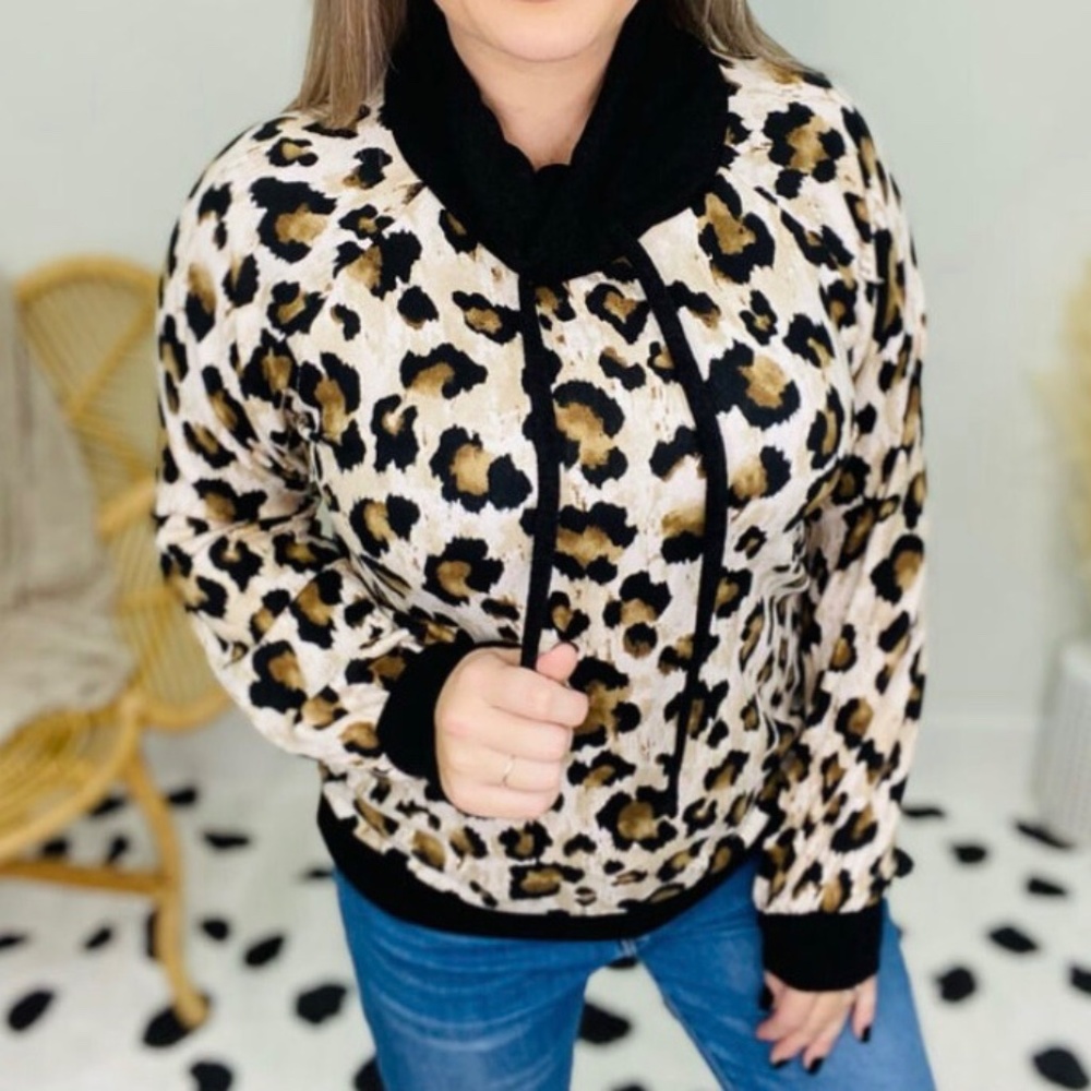 Honeyme Leopard Sweater Cowl Neck XXL NWOT